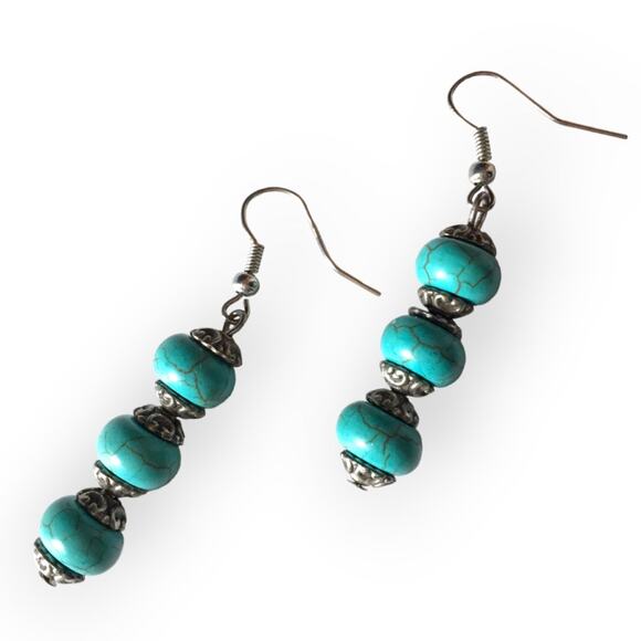 Faux turquoise bead dangle earrings - Picture 1 of 6